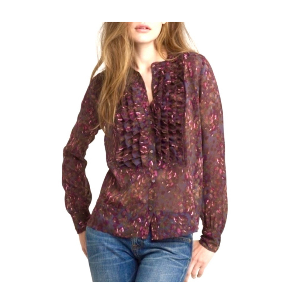 J.Crew silk Blouse Size 4 Gray Pink Bayberry Flouncette Floral top